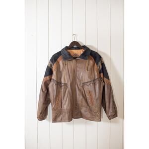 Vintage 90s Learsi Women’s Western Bomber Jacket Brown Leather Black Suede, Med